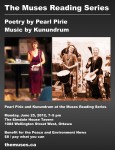 Poster: Pearl Pirie and Kunundrum at the Muses Reading Series, June 25, 2012